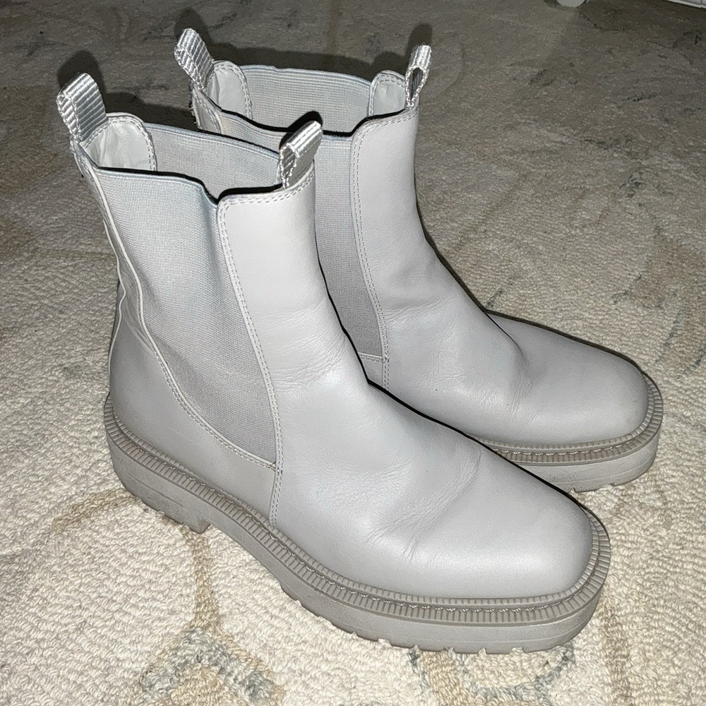Sam Edelman Laguna Womens Leather Chelsea Boots Light Grey Waterproof Size 7